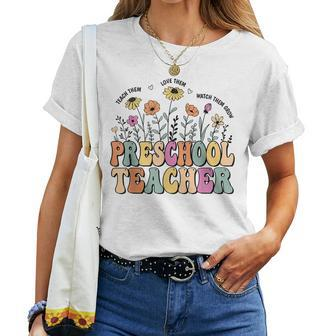 Preschool Teacher Wildflower Groovy Teacher Back To School Women T-shirt - Monsterry CA