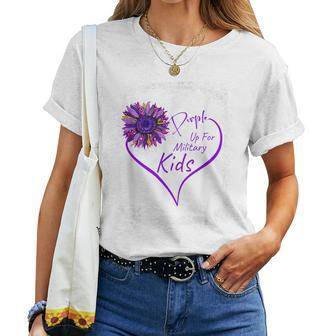 Purple Up Military Child Heart Leopard Sunflower Bleached Women T-shirt - Monsterry