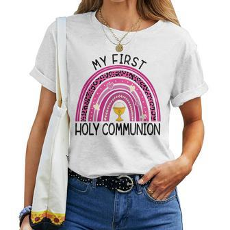 Rainbow My First Holy Communion Girl Church Religious Women T-shirt - Monsterry