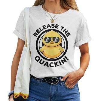Release The Quackin I Love Duck Lovers Yellow Duck Women T-shirt - Seseable