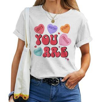 Retro Candy Heart Teacher Valentine's Day You Enough Women T-shirt | Seseable CA