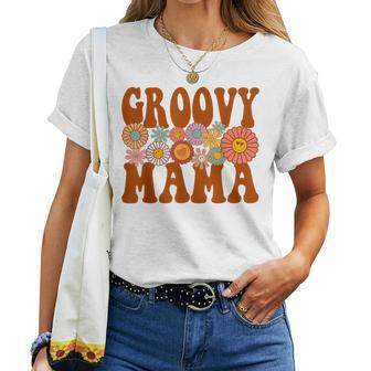 Retro Groovy Mama Matching Family Pregnancy Reveal Women T-shirt - Seseable