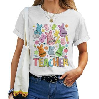 Retro Teacher Of Sweet Bunny Apparel Cute Teacher Easter Day Women T-shirt | Mazezy DE