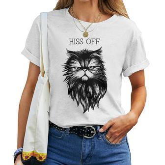 Hiss Off Cute Cat Pun Punny Meow Cat Lover Dad Mom Women T-shirt - Seseable