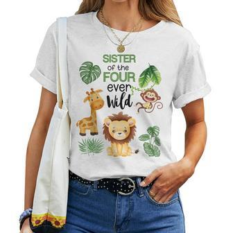 Sister Of The Ms Four Ever Wild Jungle Theme 4Th Birthday Women T-shirt - Monsterry DE