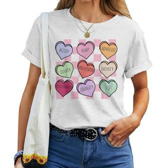 Special Education Teacher Candy Heart Valentines Day Love Women T-shirt | Mazezy DE