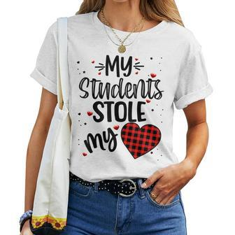 My Students Stole My Heart Teachers Plaid Valentines Day Women T-shirt - Seseable