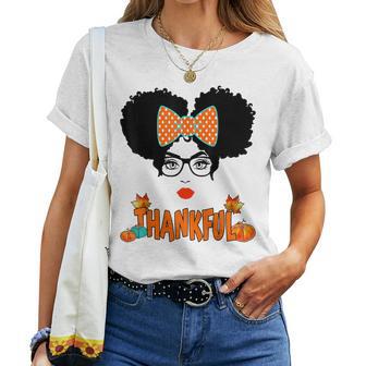 Thanksgiving Bow Black Girl Magic Puff Melanin Thankful Women T-shirt - Monsterry