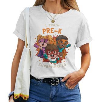 Train Pre-K Superheroes Back To School Teacher Women T-shirt - Monsterry CA