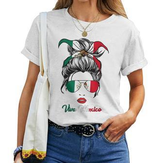 Viva Mexico Messy Bun Cinco De Mayo Mexican Girls Women T-shirt - Seseable