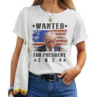 Wanted Donald Trump For President 2024 Trump Shot Flag Women T-shirt - Monsterry