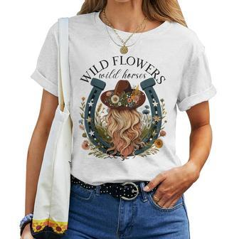 Wildflowers Wild Horses Western Boho Country Music Women T-shirt - Seseable