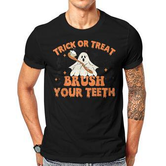 Trick Or Treat Brush Your Th Dental Halloween Ghosh Funny Men T-shirt Casual Daily Crewneck Short Sleeve Graphic Basic Unisex Tee - Thegiftio UK