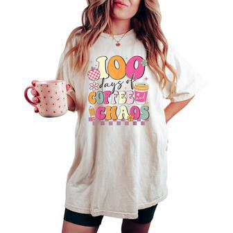 100 Days Of Coffee And Chaos 100Th Day Of School Teacher Kid Women's Oversized Comfort T-shirt | Mazezy