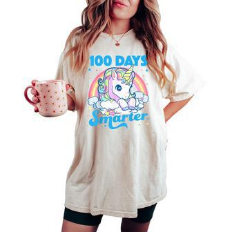 100 Days Smarter Unicorn Girls Teacher 100Th Day Of School Women's Oversized Comfort T-shirt - Monsterry AU