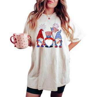 4Th Of July Leopard Gnomes Firework Usa American Women Women's Oversized Comfort T-shirt - Seseable