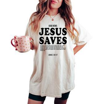 Aesthetic Jesus Christian Bible Verse Jesus Saves Back Women's Oversized Comfort T-shirt - Seseable
