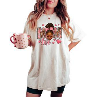 Afro Messy Bun Mom Life Pink Roses Black Mom Mother's Day Women's Oversized Comfort T-shirt - Monsterry AU