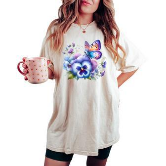 Alzheimer Viola Floral Pansy Dementi Alzheimer's Awareness Women's Oversized Comfort T-shirt - Seseable
