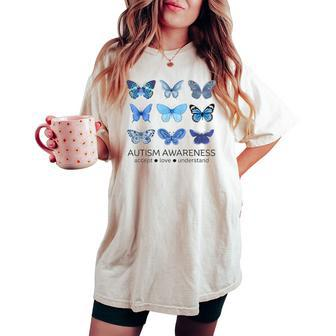 In April We Wear Blue Butterfly Autism Mental Health Women's Oversized Comfort T-shirt | Mazezy