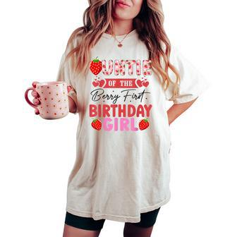 Auntie Of The Berry First Birthday Girl Sweet Strawberry Women's Oversized Comfort T-shirt - Seseable
