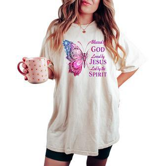 Blessed By God Loved By Jesus Pink Butterfly Christian Women's Oversized Comfort T-shirt - Monsterry AU