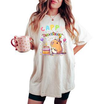 Cappy Birthday Capybara Lovers Girl Boy Happy Birthday Party Women's Oversized Comfort T-shirt - Seseable