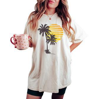 Cool Summer Vacation Sunset Beach Palm Tree Women's Oversized Comfort T-shirt | Mazezy