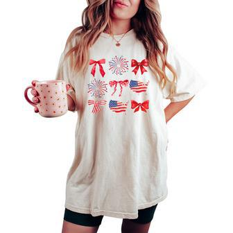 Coquette Bow 4Th Of July Usa American Patriotic Girl Women's Oversized Comfort T-shirt - Monsterry CA
