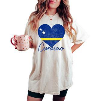 Curacao Flag Heart Caribbean Pride Women Women's Oversized Comfort T-shirt - Monsterry UK