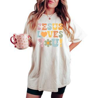 Cute Jesus Loves You Groovy Christian Kid Girl Vintage Women's Oversized Comfort T-shirt - Monsterry