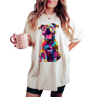 Cute Rainbow Pitbull Mom Dog Lover Pit Bull Owner Women's Women's Oversized Comfort T-shirt - Seseable
