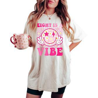 Eight Is A Vibe 8Th Birthday Groovy 8 Years Old Smile Face Women's Oversized Comfort T-shirt - Seseable