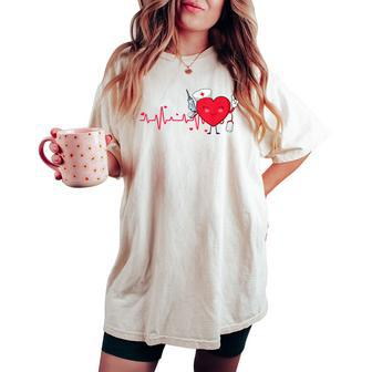 Heart Rn Cna Icu Scurb Nurse Doctor Valentines Day Women's Oversized Comfort T-shirt | Mazezy