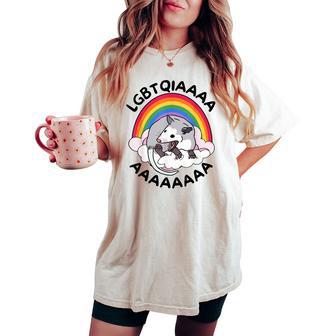 Pride Lgbtqia Screaming Opossum Rainbow Lesbian Gay Women's Oversized Comfort T-shirt - Thegiftio UK