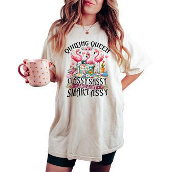Quilting Queen Cute Flamingo Quilter Sewing Sewer Women's Oversized Comfort T-shirt - Seseable