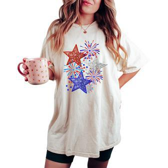 Girl 4Th Of July Red White Blue Star American Firework Women's Oversized Comfort T-shirt - Monsterry AU