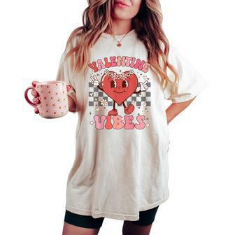 Groovy Checkered Valentine Vibes Valentines Day Girls Womens Women's Oversized Comfort T-shirt | Mazezy