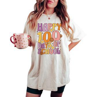 Happy 100 Days Of School For Teachers Retro Groovy 70S Women's Oversized Comfort T-shirt - Monsterry DE