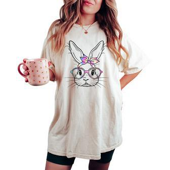 Happy Easter Cute Bunny Face Tie Dye Glasses Rabbit Girl Kid Women's Oversized Comfort T-shirt | Mazezy