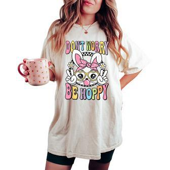 Happy Easter Groovy Bunny Face Don't Worry Be Hoppy Women Women's Oversized Comfort T-shirt - Seseable