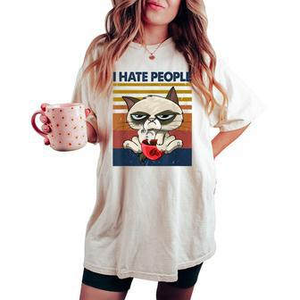 I Hate People Vintage T I Hate People Cat Coffee Women's Oversized Comfort T-shirt - Monsterry DE