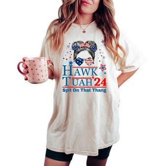 Hawk Tush Messy Bun Hawk Tuah 24 Spit On That Thing Women's Oversized Comfort T-shirt - Monsterry