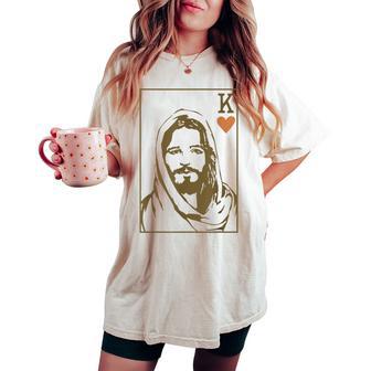 Jesus King Of Hearts Card Christian For Women Women's Oversized Comfort T-shirt - Thegiftio UK