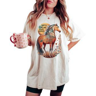 Just A Girl Who Loves Horses Bohemian Horse Lover Themed Women's Oversized Comfort T-shirt - Monsterry CA