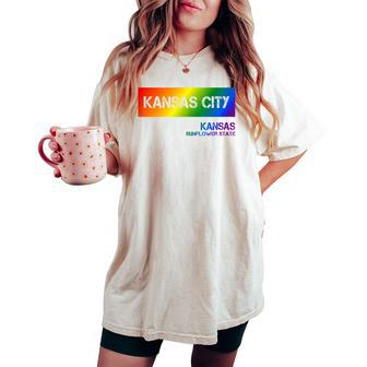 Kansas City Kansas Vintage Lgbtqai Rainbow Women's Oversized Comfort T-shirt - Monsterry DE