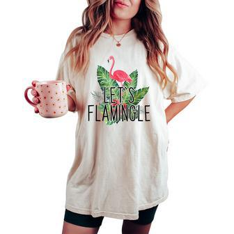 Let's Flamingle Hawaiian Tropical Floral Print Flamingo Women's Oversized Comfort T-shirt - Monsterry