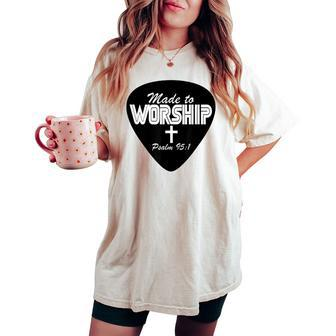 Made To Worship Guitar Pick Christian Cross Graphic Women's Oversized Comfort T-shirt - Monsterry CA