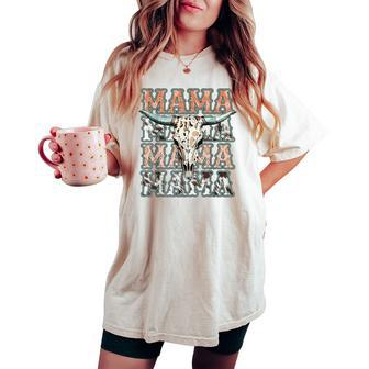 Mama Western Country Cow Skull Cowhide Mom Hippies Mama Women's Oversized Comfort T-shirt - Seseable
