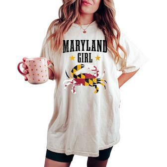 Maryland Girl Blue Crab Vintage Maryland Flag Pride Women's Oversized Comfort T-shirt - Monsterry UK